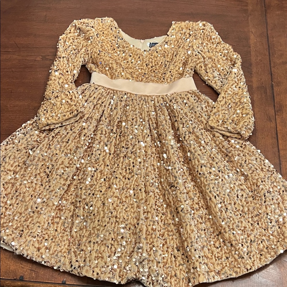 Elegant Sequin Kids Formal Dress - Gold